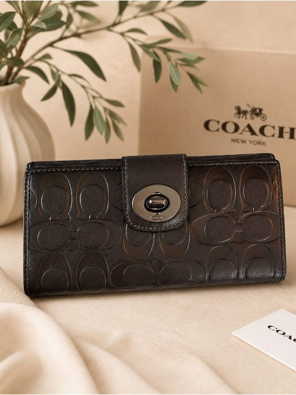 Coach Silver Embossed Signature Turnlock Wallet